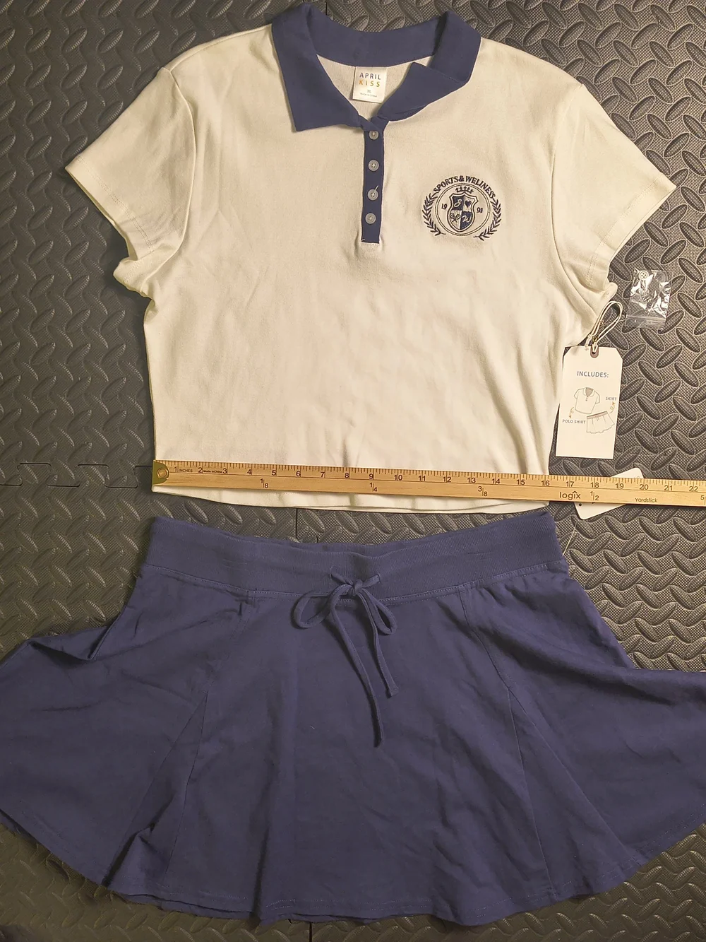 April Kiss Navy White 2 Piece Tennis Polo Skirt Set XL NWT Pickleball Preppy